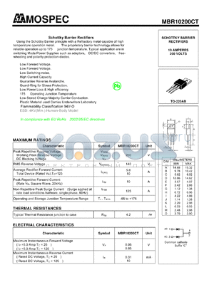 MBR10200CT datasheet - Schottky Barrier Rectifiers