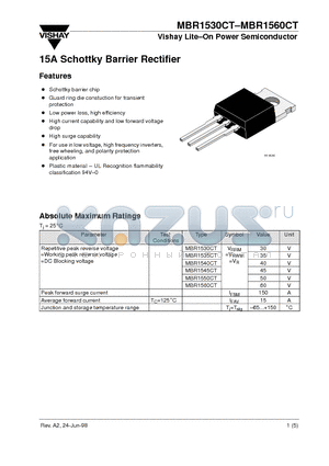 MBR1530CT datasheet - 15A Schottky Barrier Rectifier