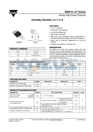 MBR1545CT datasheet - Schottky Rectifier, 2 x 7.5 A