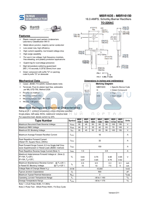 MBR1690 datasheet - 16.0 AMPS. Schottky Barrier Rectifiers