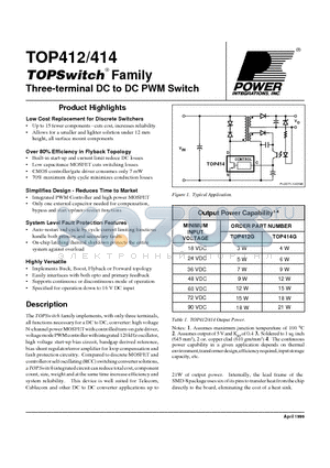 TOP412 datasheet - Three-terminal DC to DC PWM Switch