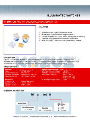 TP5100R datasheet - UNI AND TRI-COLOUR ILLUMINATED SWITCH