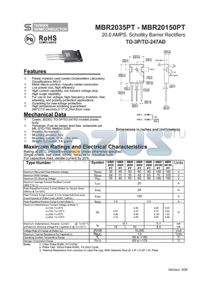 MBR2060PT datasheet - 20.0 AMPS. Schottky Barrier Rectifiers