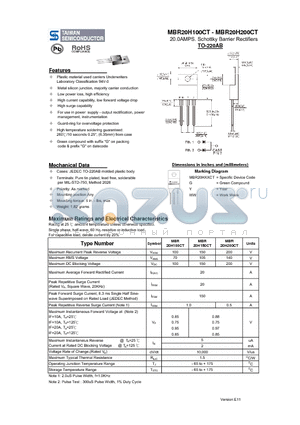 MBR20H100CT datasheet - 20.0AMPS. Schottky Barrier Rectifiers