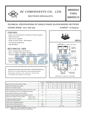 MBR251 datasheet - TECHNICAL SPECIFICATIONS OF SINGLE-PHASE SILICON BRIDGE RECTIFIER