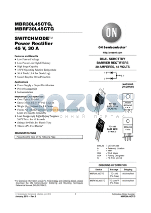 MBR30L45CTG datasheet - SWITCHMODE Power Rectifier 45 V, 30 A