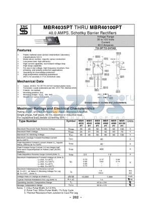 MBR4050PT datasheet - 40.0 AMPS. Schottky Barrier Rectifiers