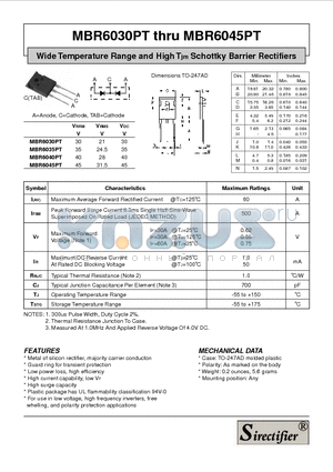 MBR6035PT datasheet - Wide Temperature Range and High Tjm Schottky Barrier Rectifiers