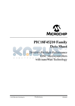 PIC18LF45J10-E/PT datasheet - 28/40/44-Pin High-Performance RISC Microcontrollers with nanoWatt Technology