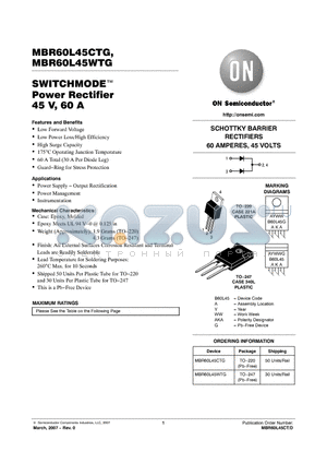 MBR60L45WTG datasheet - SWITCHMODE Power Rectifier 45 V, 60 A