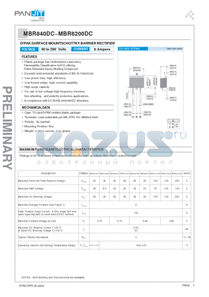 MBR8100DC datasheet - D2PAK SURFACE MOUNTSCHOTTKY BARRIER RECTIFIER