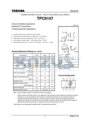 TPC8107_06 datasheet - Lithium Ion Battery Applications Notebook PC Applications Portable Equipment Applications