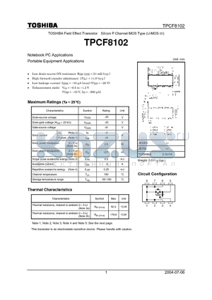 TPCF8102 datasheet - Field Effect Transistor Silicon P Channel MOS Type (U-MOS III)