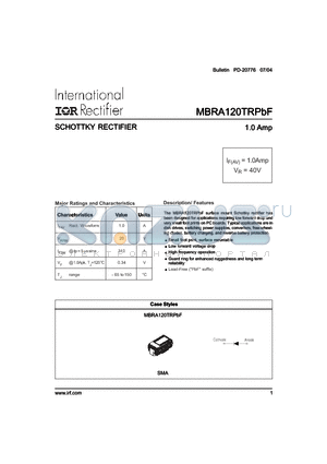 MBRA120TRPBF datasheet - SCHOTTKY RECTIFIER 1.0 Amp