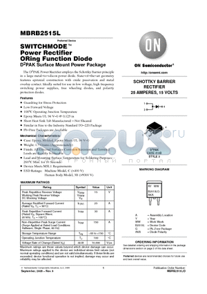 MBRB2515LT4 datasheet - SWITCHMODE Power Rectifier ORing Function Diode D2PAK Surface Mount Power Package