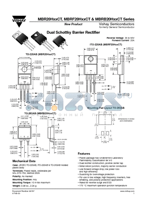 MBRB20H60CT datasheet - Dual Schottky Barrier Rectifier