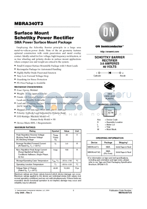 MBRA340T3D datasheet - Surface Mount Schottky Power Rectifier