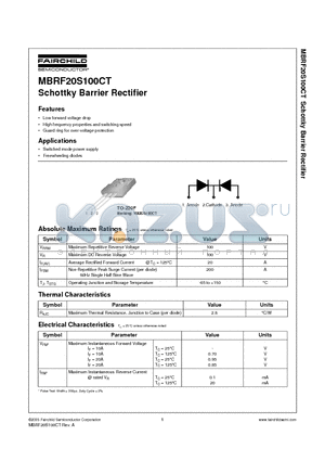 MBRF20S100CT datasheet - Schottky Barrier Rectifier