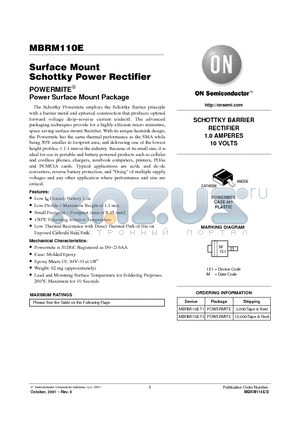 MBRM110ET1 datasheet - Surface Mount Schottky Power Rectifier