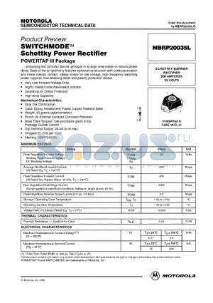 MBRP20035L datasheet - SWITCHMODE Schottky Power Rectifirer