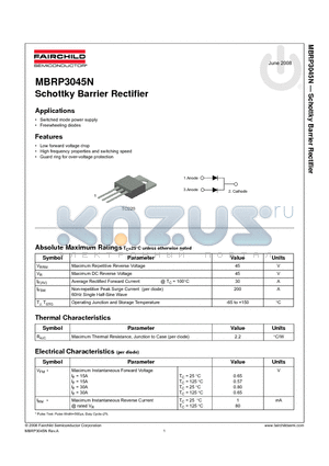MBRP3045N datasheet - Schottky Barrier Rectifier