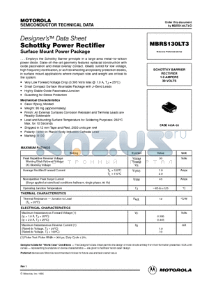 MBRS130 datasheet - Schottky Power Rectifier(Surface Mount Power Package)
