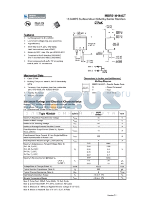 MBRS15H45CT datasheet - 15.0AMPS Surface Mount Schottky Barrier Rectifiers