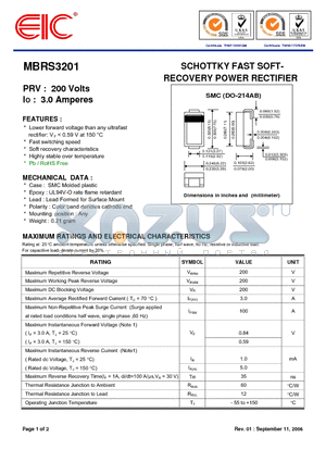 MBRS3201 datasheet - SCHOTTKY FAST SOFTRECOVERY RECOVERY POWER RECTIFIER
