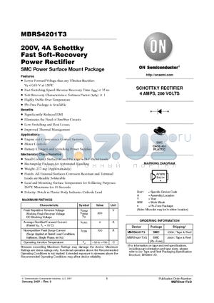 MBRS4201T3G datasheet - 200V, 4A Schottky Fast Soft−Recovery Power Rectifier SMC Power Surface Mount Package