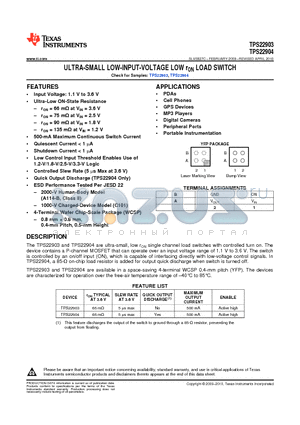 TPS22904YFPR datasheet - ULTRA-SMALL LOW-INPUT-VOLTAGE LOW rON LOAD SWITCH