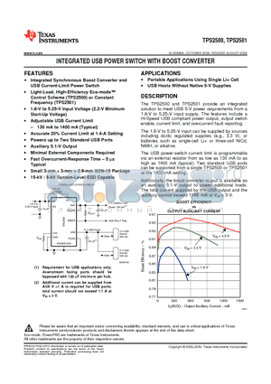 TPS2500 datasheet - INTEGRATED USB POWER SWITCH WITH BOOST CONVERTER