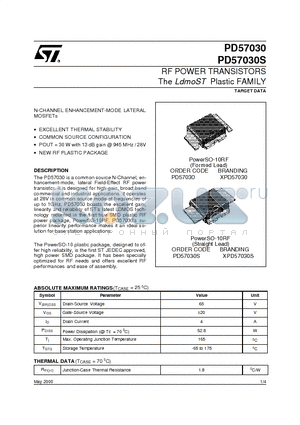 XPD57030 datasheet - RF POWER TRANSISTORS The LdmoST Plastic FAMILY