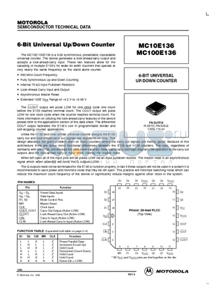 MC100E136 datasheet - 6-BIT UNIVERSAL UP/DOWN COUNTER