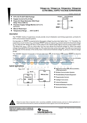 TPS3801I50DCK datasheet - ULTRA-SMALL SUPPLY VOLTAGE SUPERVISORS