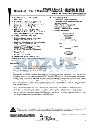 TPS3838L30-Q1 datasheet - NANOPOWER SUPERVIDORY CIRCUITS