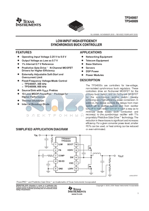 TPS40009 datasheet - LOW-INPUT HIGH-EFFICIEDCY SYNCHRONOUS BUCK CONTROLLER