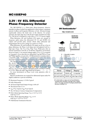 MC100EP40 datasheet - 3.3V / 5V ECL Differential Phase-Frequency Detector