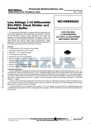 MC100ES6222 datasheet - Low Voltage 1:15 Differential ECL/PECL Clock Divider and Fanout Buffer