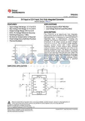 TPS51313 datasheet - 5-V Input or 3.3-V Input, 3-A, Fully Integrated Converter