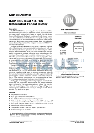 MC100LVE210FNR2G datasheet - 3.3V ECL Dual 1:4, 1:5 Differential Fanout Buffer
