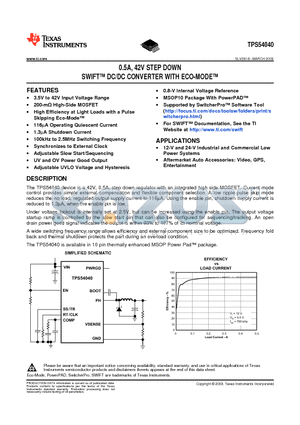 TPS54040DGQR datasheet - 0.5A, 42V STEP DOWN SWIFT DC/DC CONVERTER WITH ECO-MODE