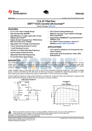TPS54140ADGQ datasheet - 1.5-A, 42 V Step Down SWIFT DC/DC Converter with Eco-mode
