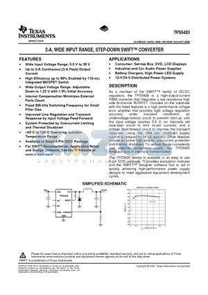TPS5420D datasheet - 2-A, WIDE INPUT RANGE, STEP-DOWN SWIFT CONVERTER