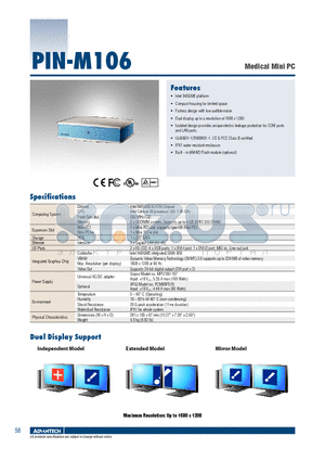 PIN-M106-14I-AE datasheet - Medical Mini PC