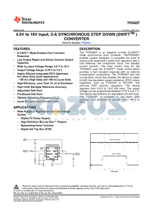 TPS54227 datasheet - 4.5V to 18V Input, 2-A SYNCHRONOUS STEP DOWN SWIFT