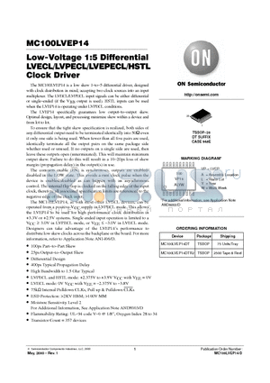 MC100LVEP14 datasheet - Low-Voltage 1:5 Differential LVECL/LVPECL/LVEPECL/HSTL Clock Driver