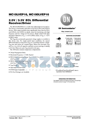 MC100LVEP16DTR2G datasheet - 2.5V / 3.3V ECL Differential Receiver/Driver