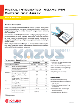 PIPA10E051 datasheet - Pigtail Integrated InGaAs PIN Photodiode Array