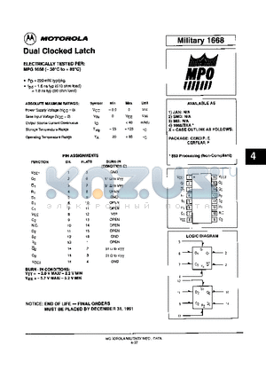 MC10100FNR2 datasheet - Dual Clocked Latch
