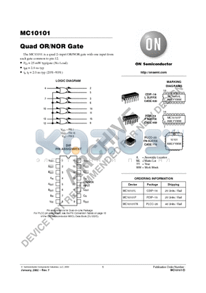 MC10101 datasheet - Quad OR/NOR Gate